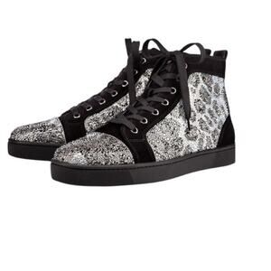 Christian Louboutin Louis Strass Crystal Leopard High Top Sneakers Men's Size 39
